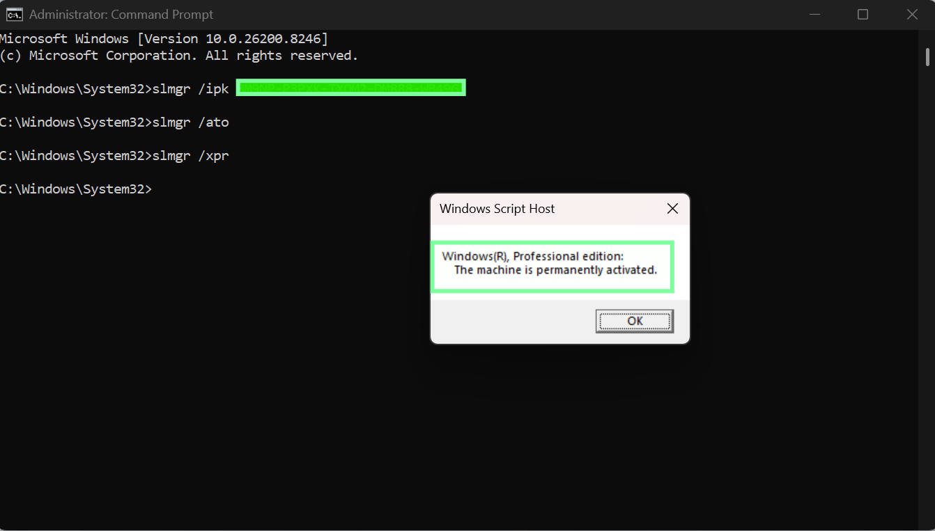 Activation status window screenshot