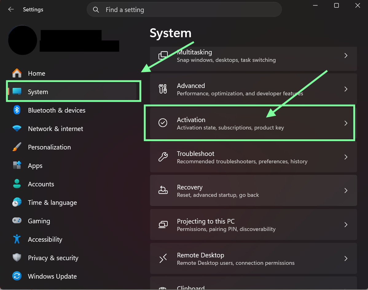 System Activation screenshot